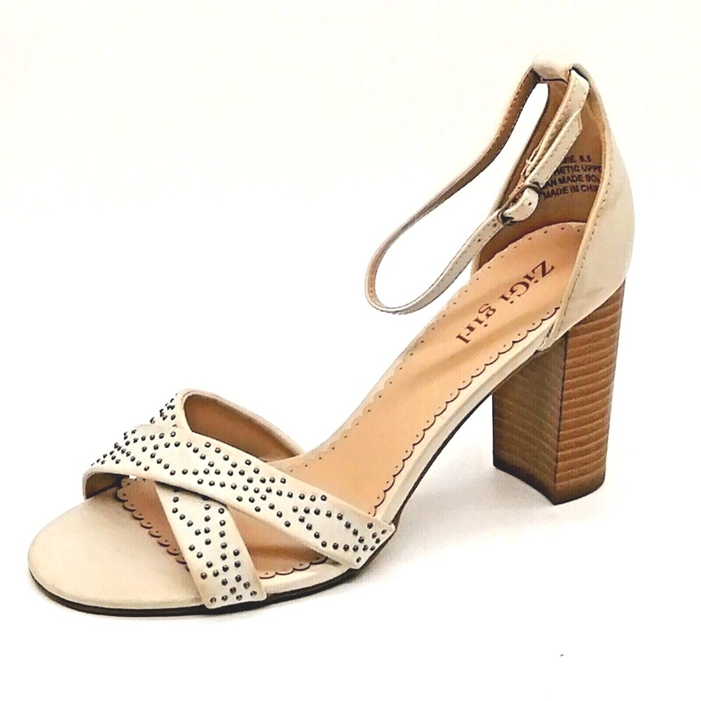 Zigi Girl Sandals Womens Jorjie Beige‎ 8.5 Ankle Strap Shoe Buckle Studs Dressy
